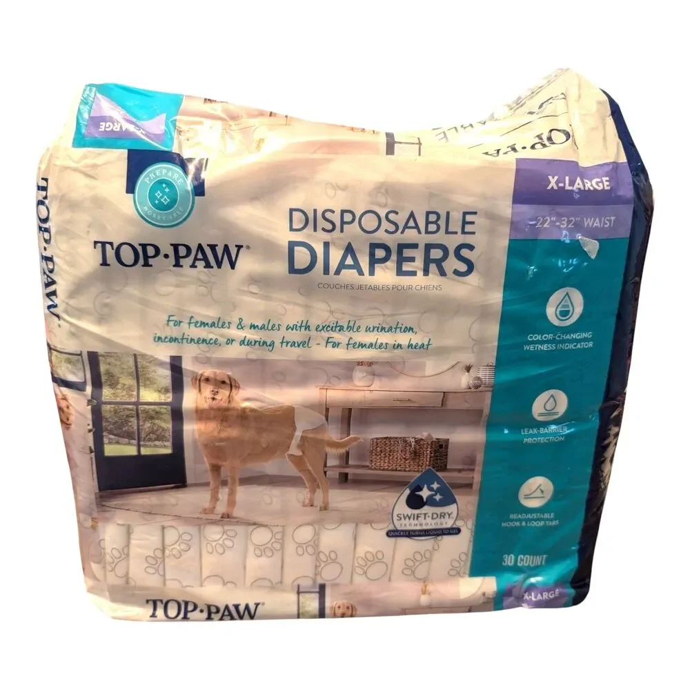Top Paw Disposable Dog Diapers 30 Pack X-Large 55-90lbs New